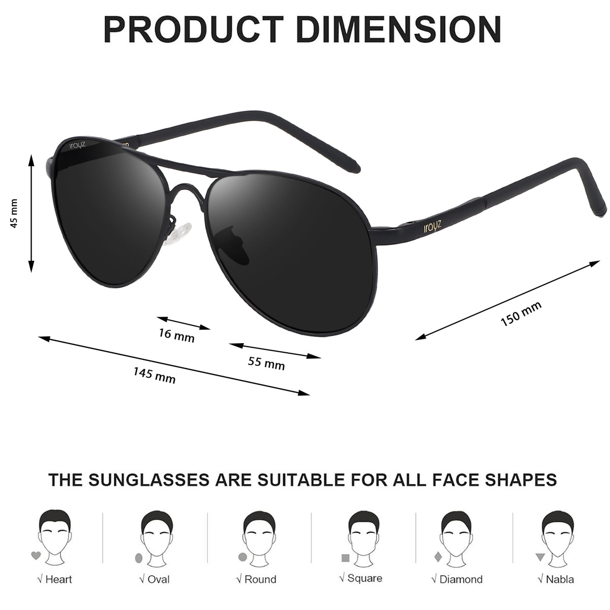 Irayz Polarized Aviator Sunglasses for Men | Classic Metal Frame Fashion Eyewear