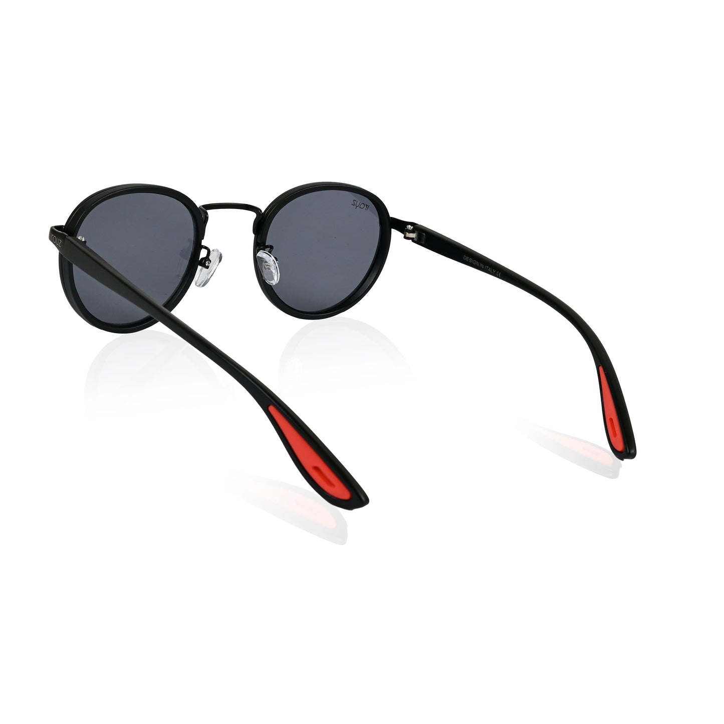 Irayz Round Sunglasses | Black Metal Frame, Red Accent Temple Tips | Premium UV400 Protection