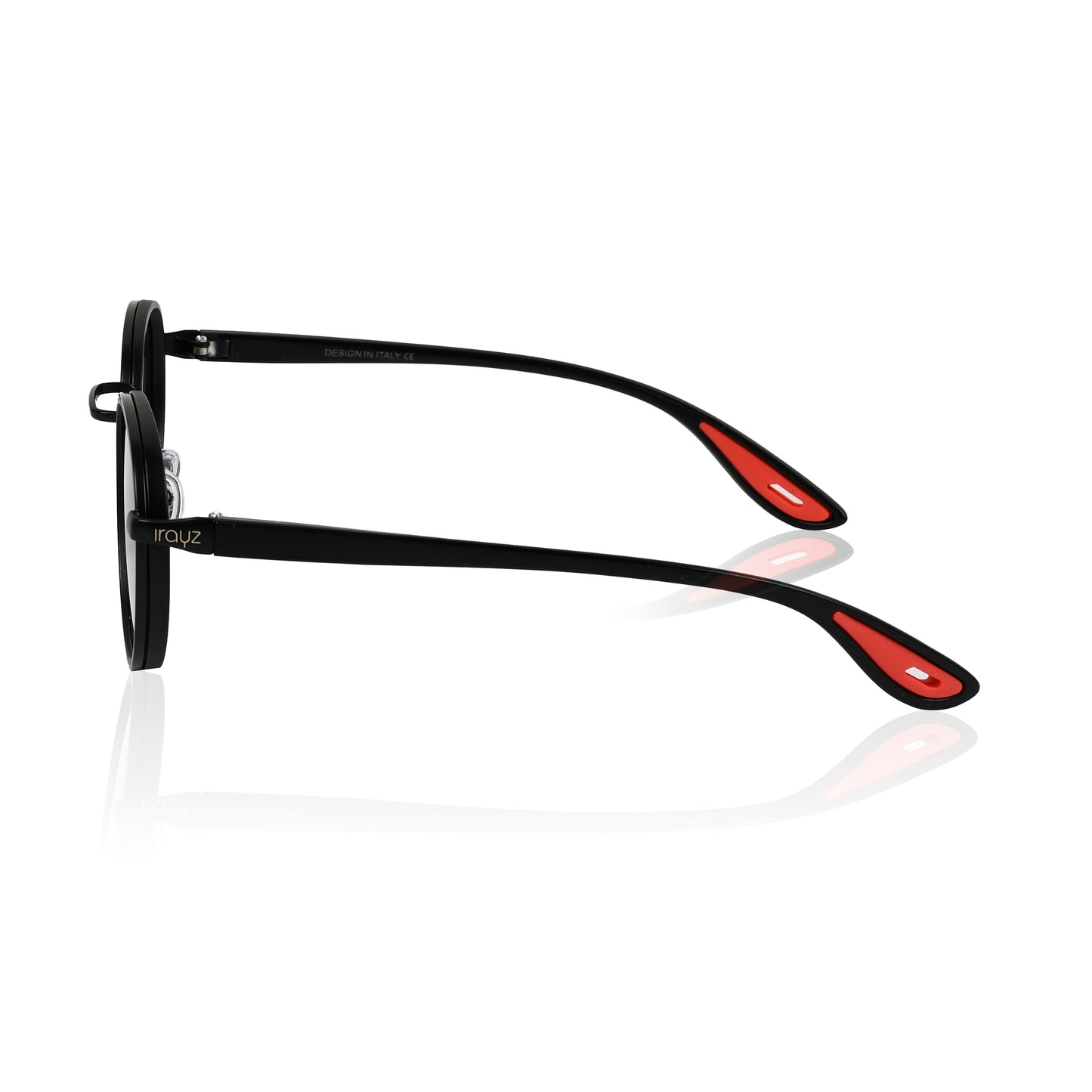 Irayz Round Sunglasses | Black Metal Frame, Red Accent Temple Tips | Premium UV400 Protection