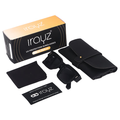 Irayz Premium Rectangular Sunglasses for Men | Stylish Full Frame Fashion Eyewear - Black