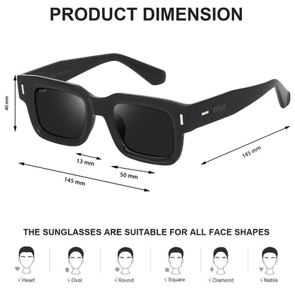 Irayz Premium Rectangular Sunglasses for Men | Stylish Full Frame Fashion Eyewear - Black