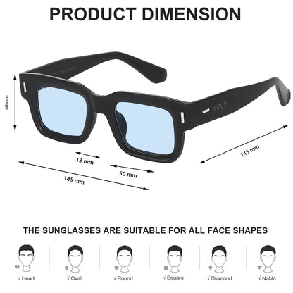 Irayz Premium Rectangular Sunglasses for Men | Stylish Full Frame Fashion Eyewear - Black Blue