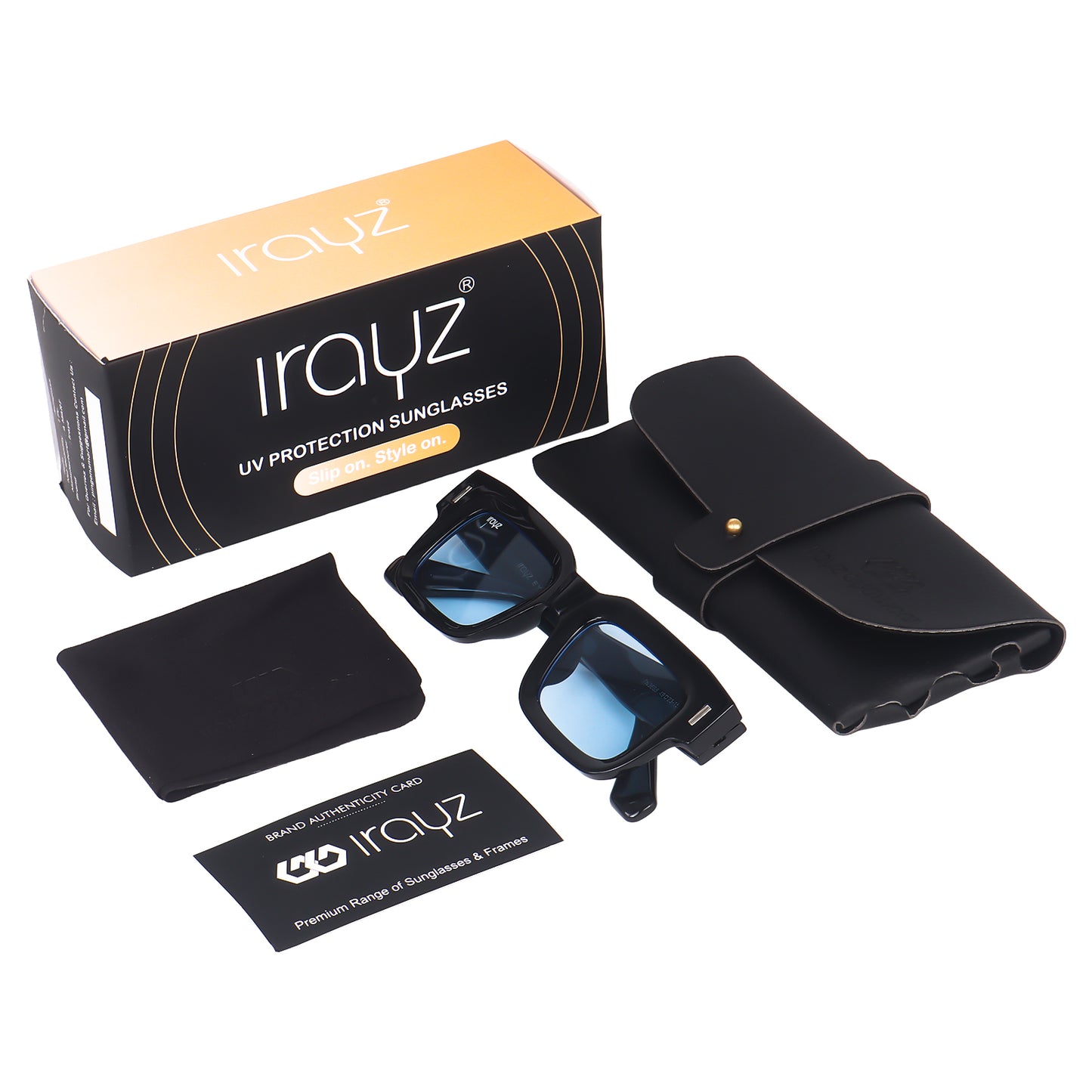 Irayz Premium Rectangular Sunglasses for Men | Stylish Full Frame Fashion Eyewear - Black Blue