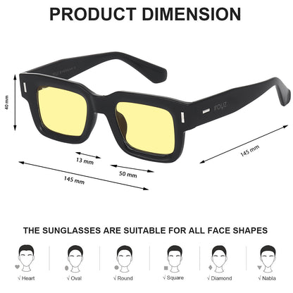 Irayz Premium Rectangular Sunglasses for Men | Stylish Full Frame Fashion Eyewear - Black Yellow