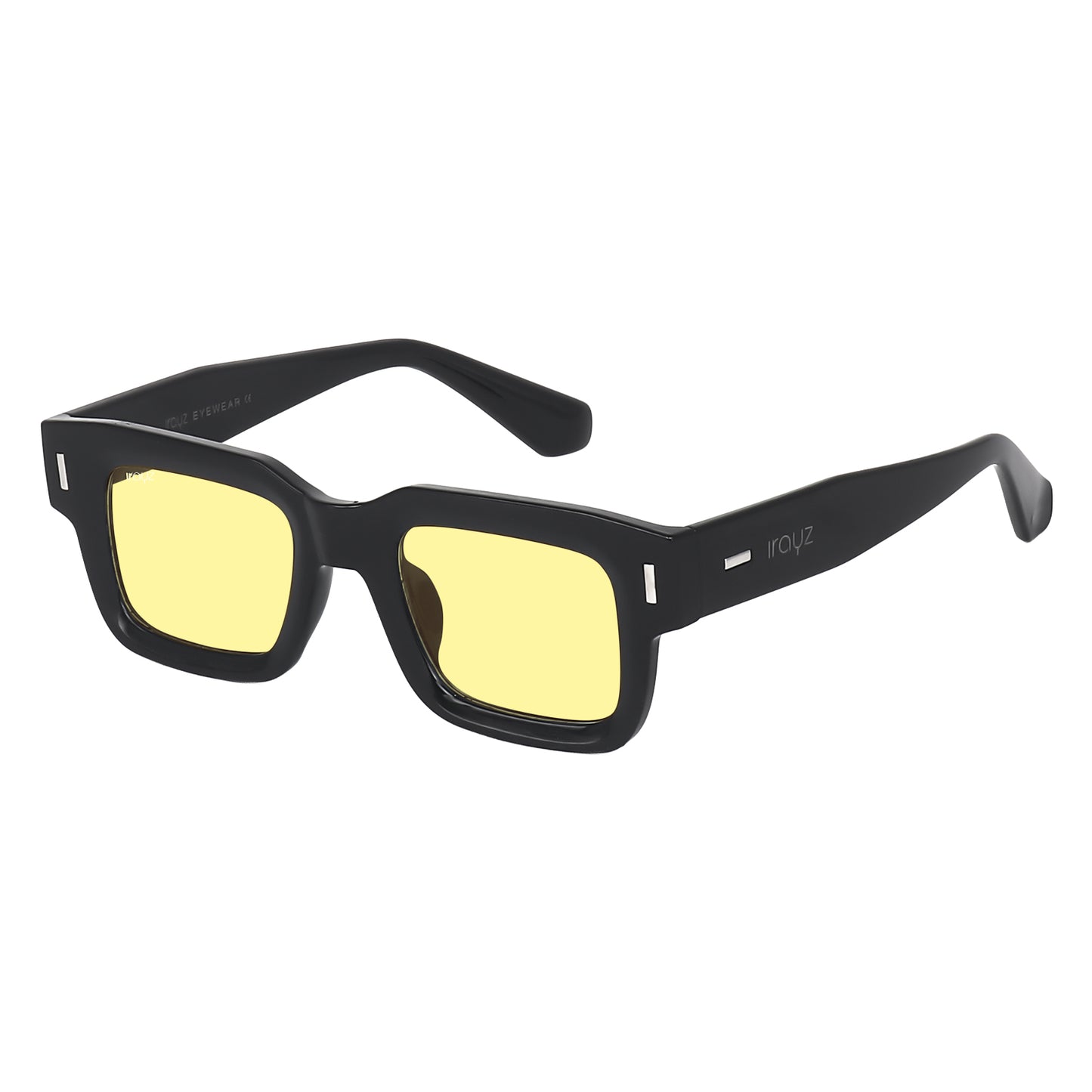 Irayz Premium Rectangular Sunglasses for Men | Stylish Full Frame Fashion Eyewear - Black Yellow