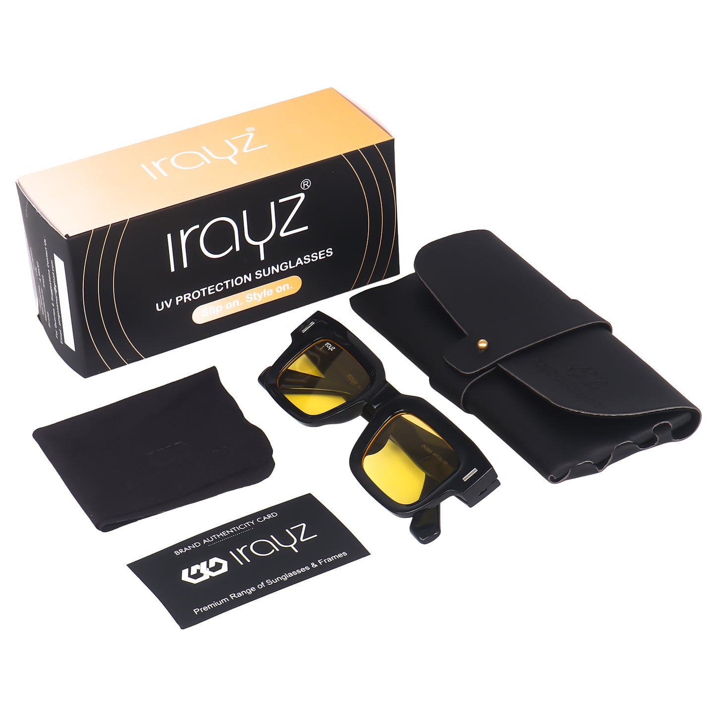 Irayz Premium Rectangular Sunglasses for Men | Stylish Full Frame Fashion Eyewear - Black Yellow
