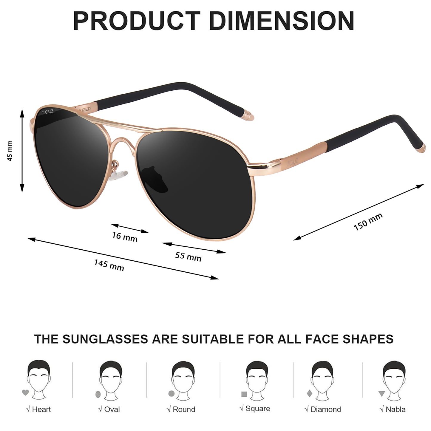 Irayz Polarized Aviator Sunglasses for Men | Classic Metal Frame Fashion Eyewear