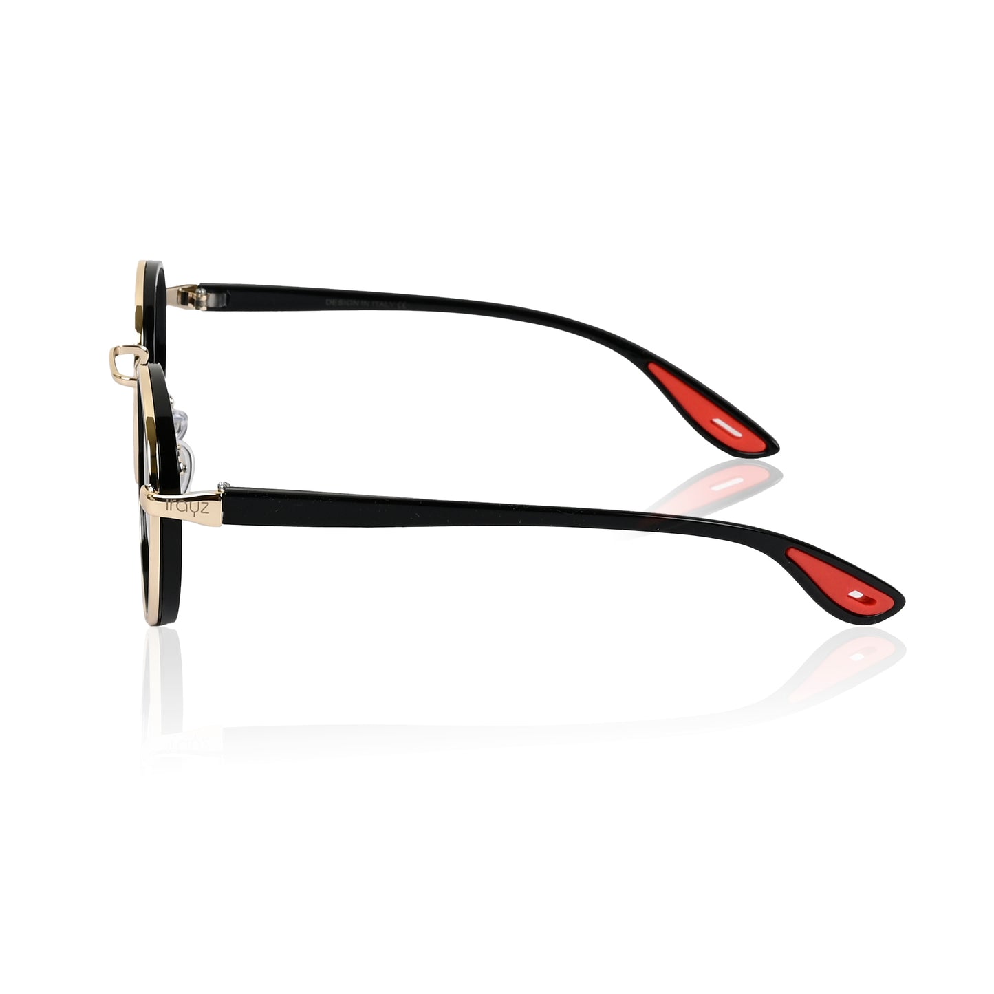 Irayz Round Sunglasses | Black Metal Frame, Red Accent Temple Tips | Premium UV400 Protection