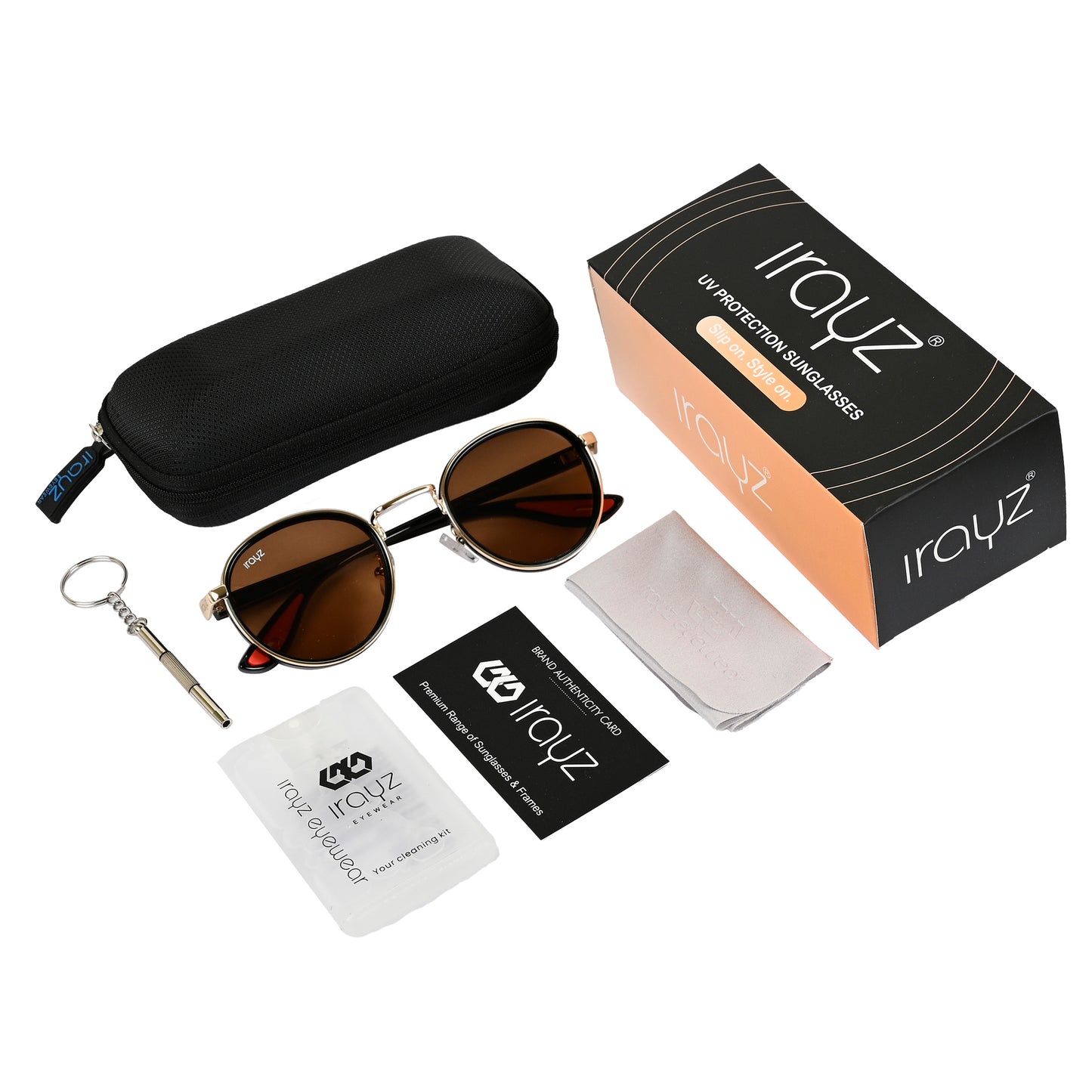 Irayz Round Sunglasses | Premium UV400 Protection - Gold Brown