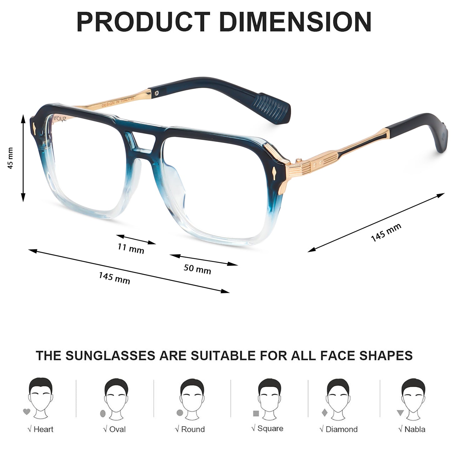 Irayz Premium Rectangular Sunglasses for Men | Stylish Full Frame Fashion Eyewear