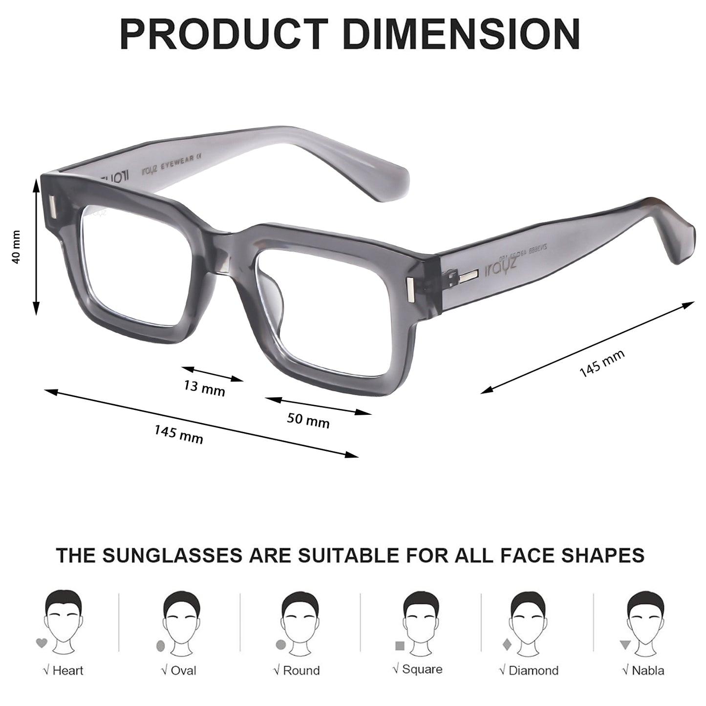 Irayz Premium Rectangular Sunglasses for Men | Stylish Full Frame Fashion Eyewear - Opaque Clear