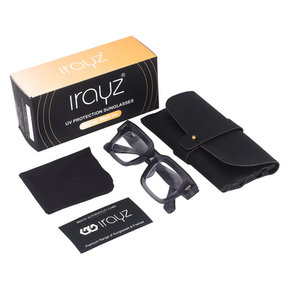 Irayz Premium Rectangular Sunglasses for Men | Stylish Full Frame Fashion Eyewear - Opaque Clear