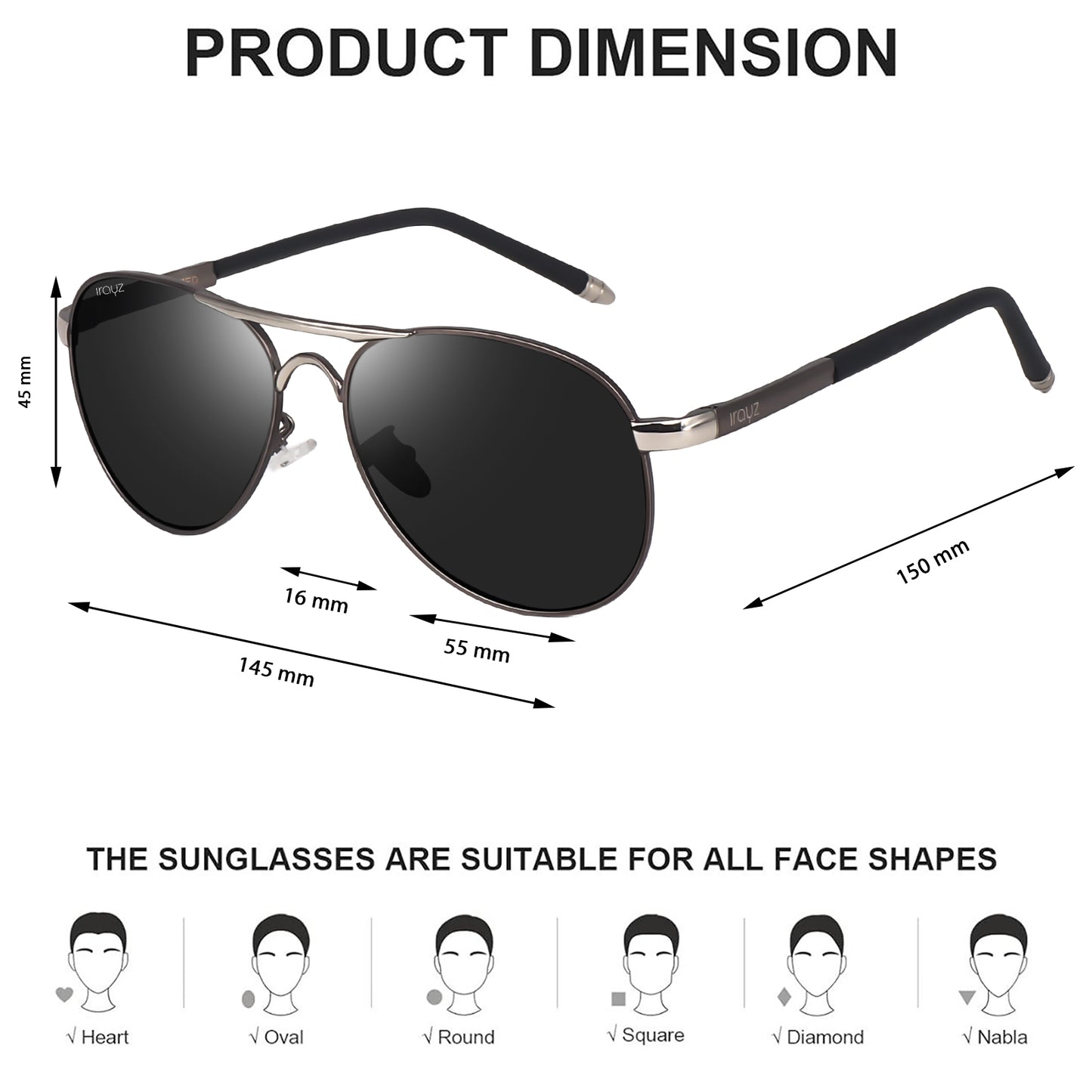 Irayz Polarized Aviator Sunglasses for Men | Classic Metal Frame Fashion Eyewear
