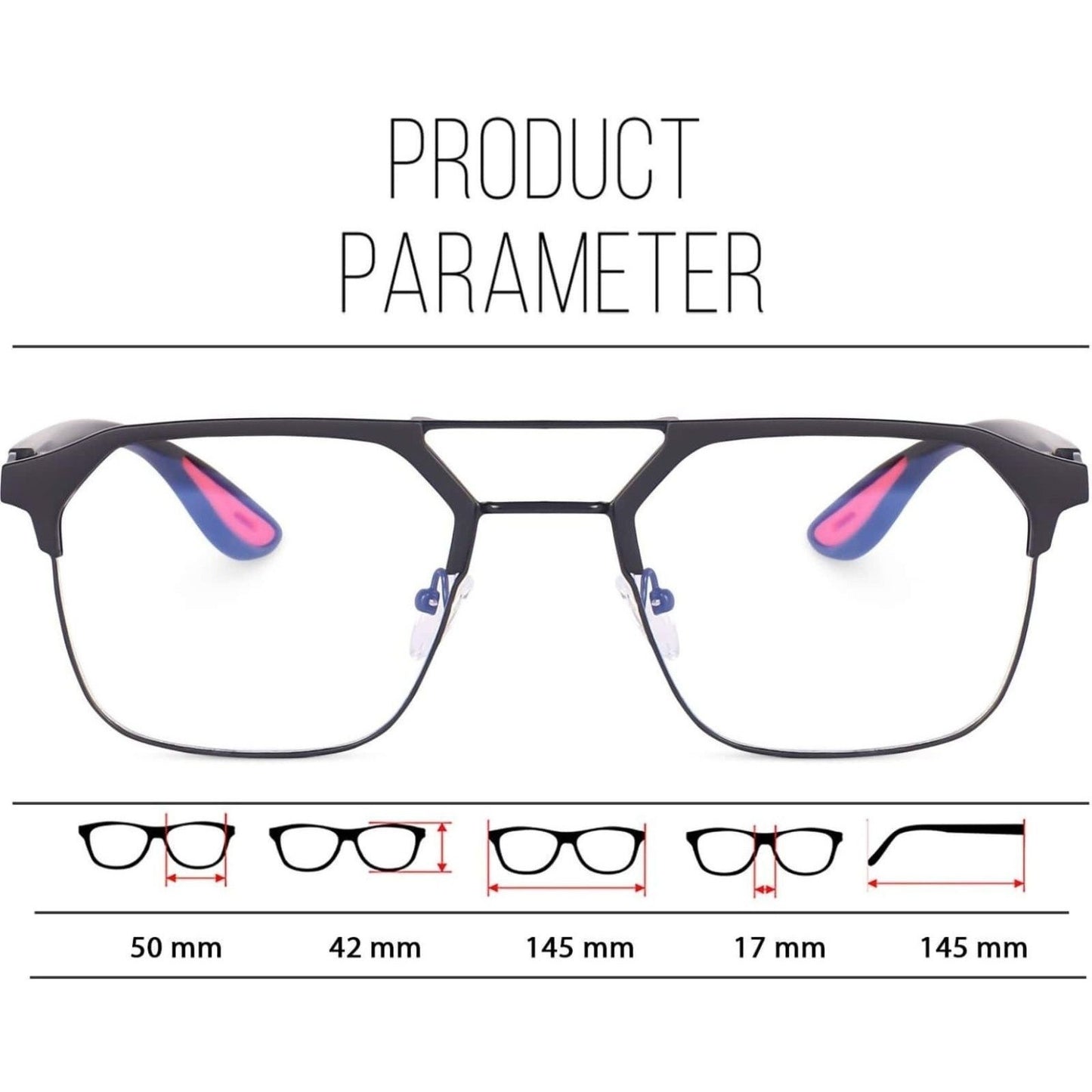 Irayz Premium Rectangular Eyeglasses for Men | Stylish Full Rim Metal Frame