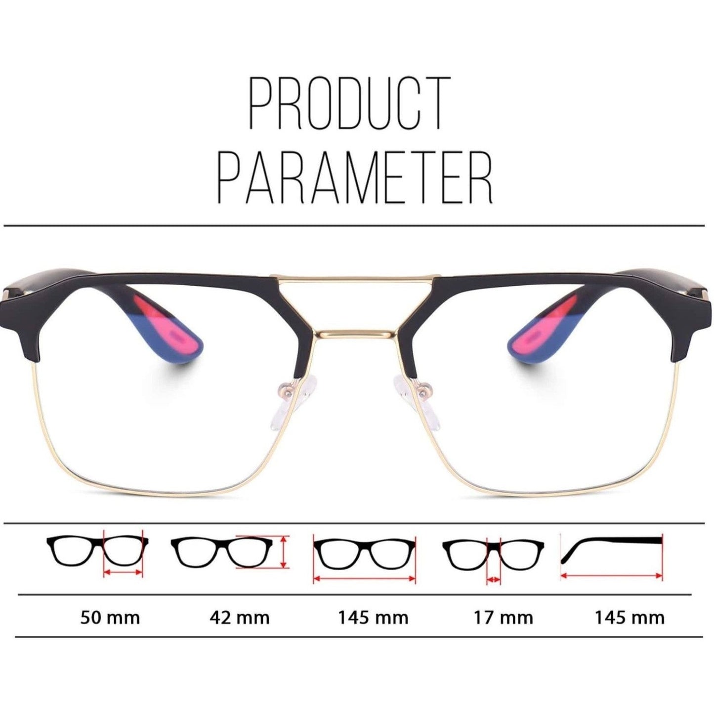 Irayz Premium Rectangular Eyeglasses for Men | Stylish Full Rim Metal Frame