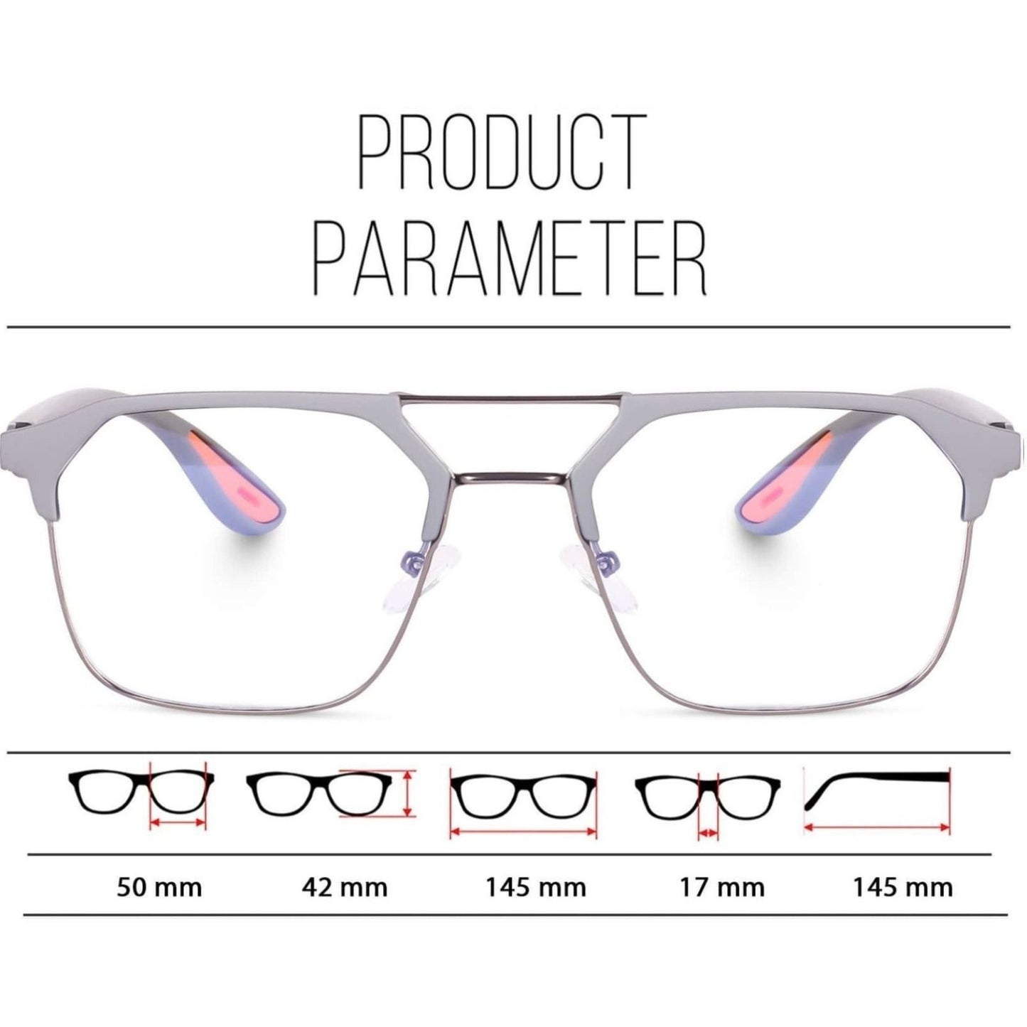 Irayz Premium Rectangular Eyeglasses for Men | Stylish Full Rim Metal Frame