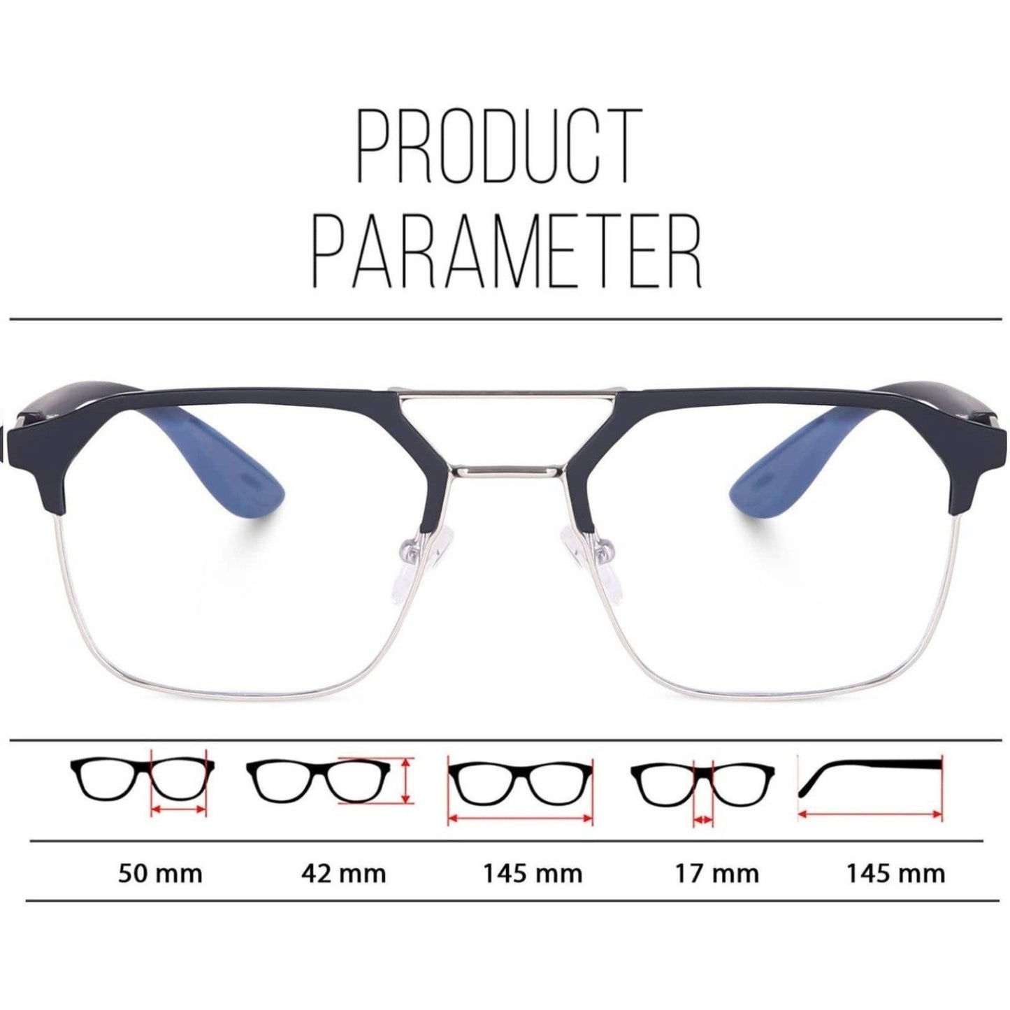 Irayz Premium Rectangular Eyeglasses for Men | Stylish Full Rim Metal Frame