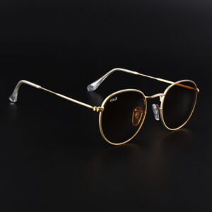 Classic Round Gold & Brown Sunglasses – UV Protection Retro Metal Frame Shades for Men & Women
