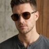GLD-BRN(41) Irayz Classic Round Sunglasses - Gold Brown