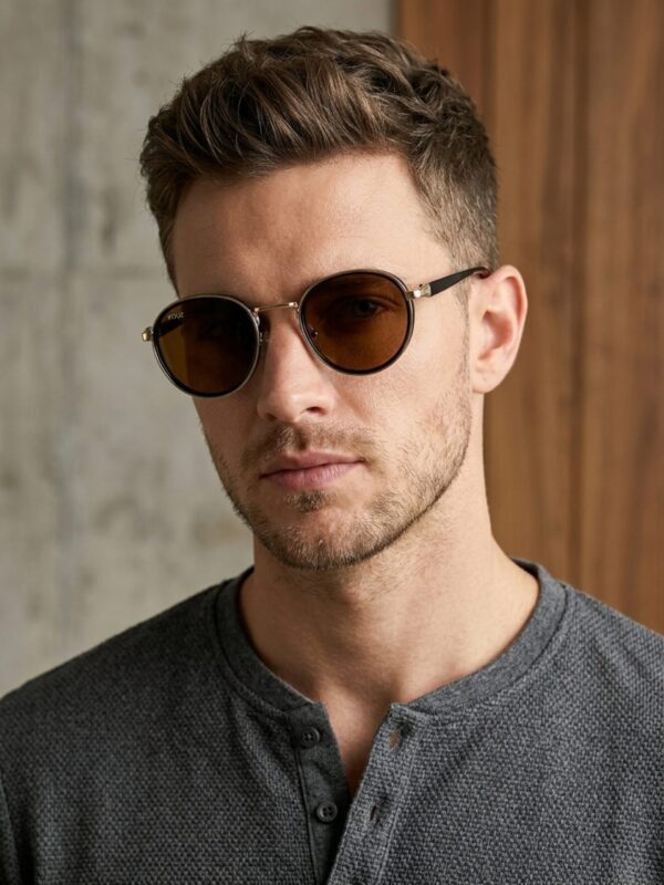 GLD-BRN(41) Irayz Classic Round Sunglasses - Gold Brown