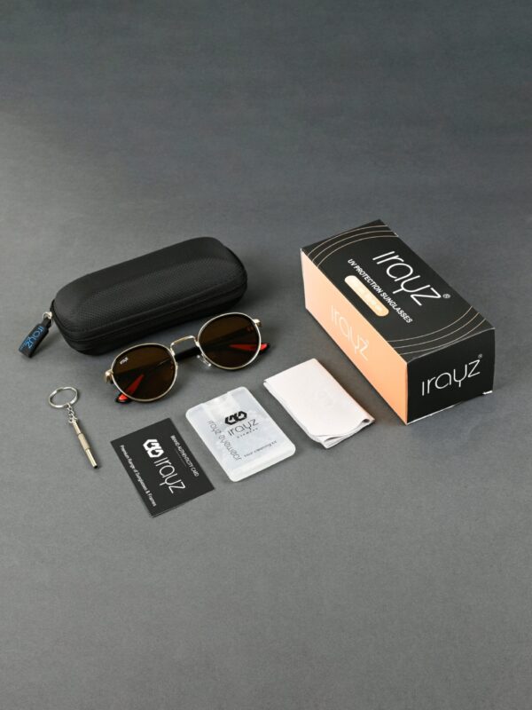 GLD-BRN(50) Irayz Classic Round Sunglasses - Gold Brown